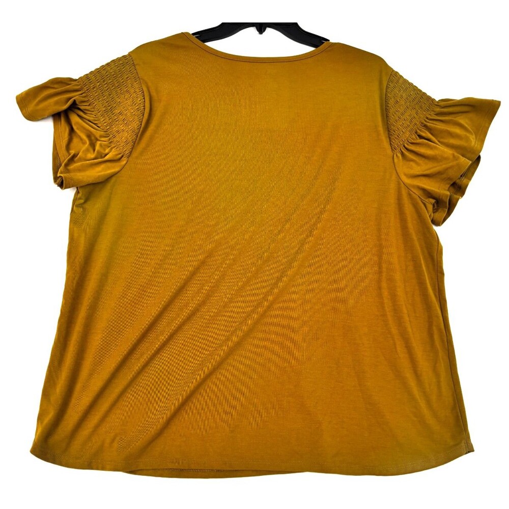 Nine West Mustard Yellow Ruched Sleeve Top - Women’s XXL - Soft Stretch Knit